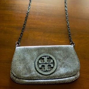 Tory Burch Silver Metallic Convertible Clutchbag